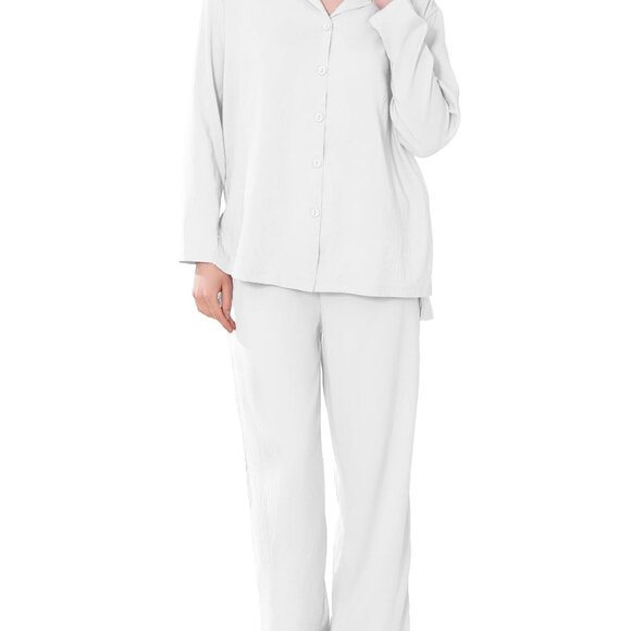 Other - Elegant Collar Button-Up Pajama Set Long Sleeve Cardigan Elastic Waist Pants